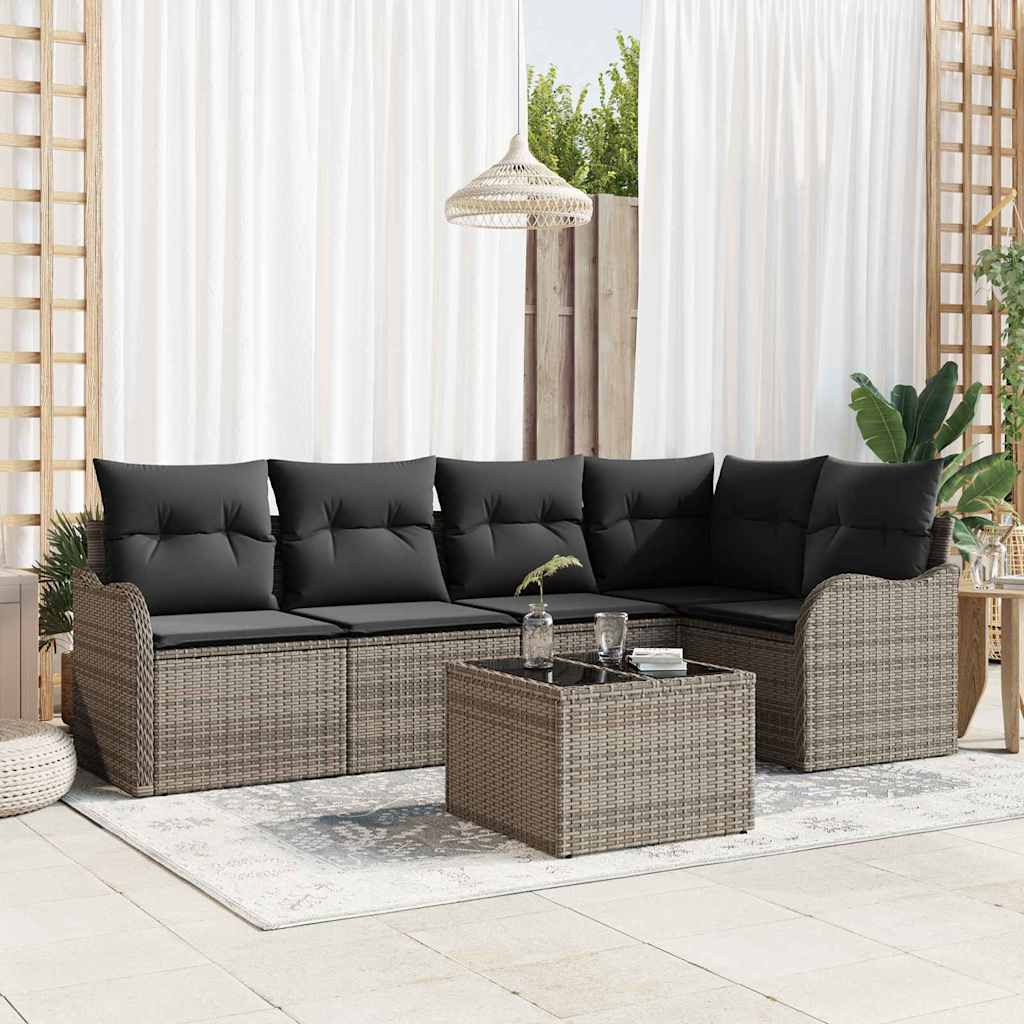 Havesofa Sæt med opbevaring 6 pcs Grå polyrattan