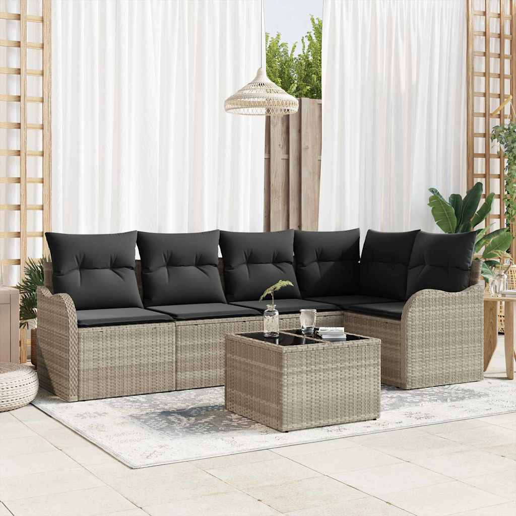 Havesofa Sæt med opbevaring 6 pcs Lysegrå polyrattan