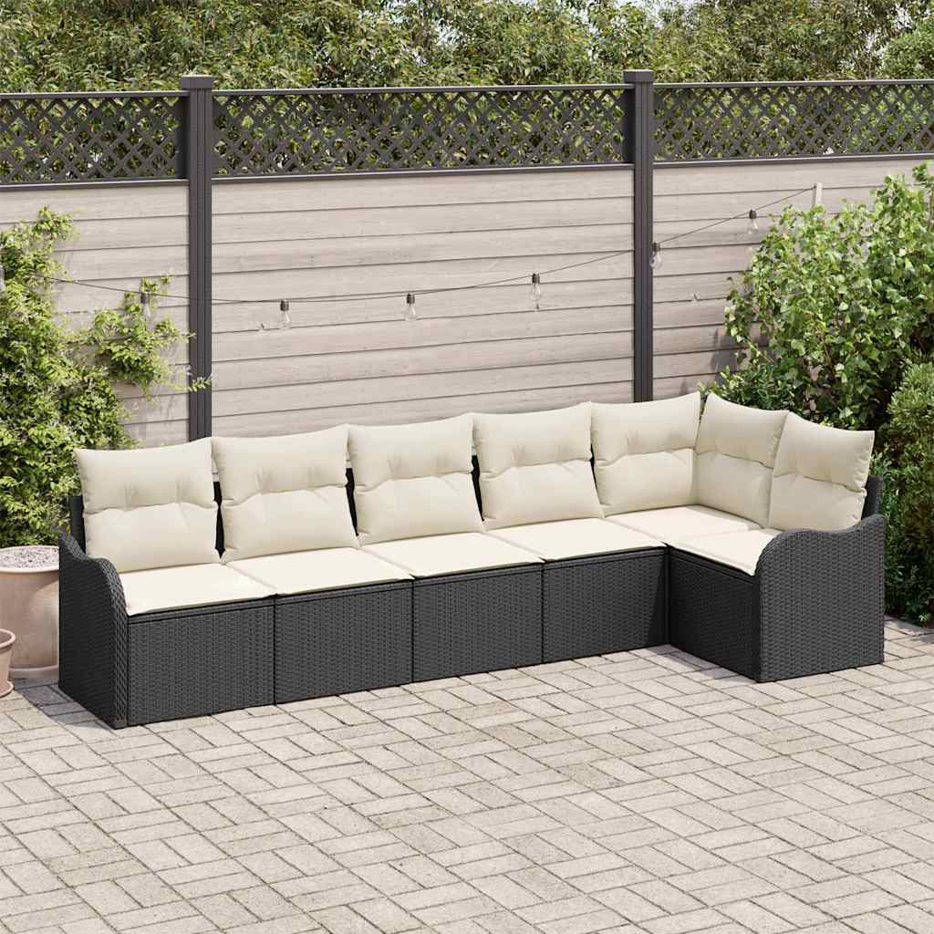 Havesofa Sæt med opbevaring 6 pcs Sort polyrattan