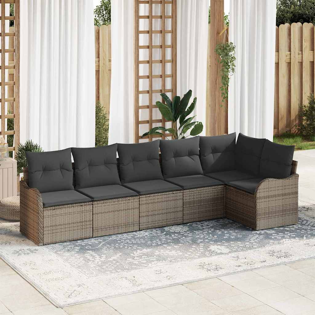 Havesofa Sæt med opbevaring 6 pcs Grå polyrattan