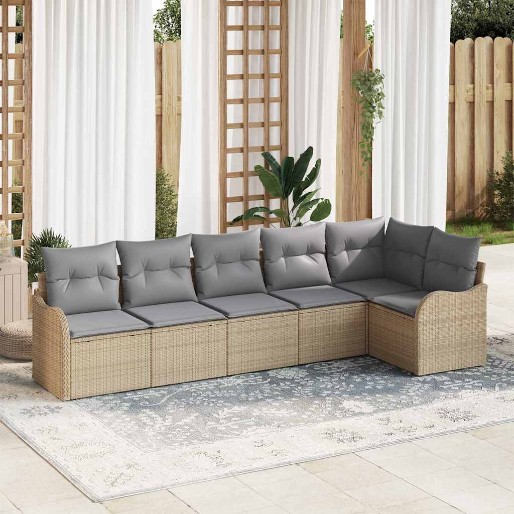 Havesofa Sæt med opbevaring 6 pcs Beige polyrattan