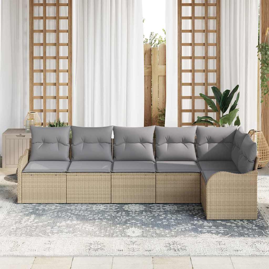 Havesofa Sæt med opbevaring 6 pcs Beige polyrattan
