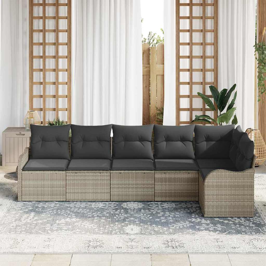 Havesofa Sæt med opbevaring 6 pcs Lysegrå polyrattan