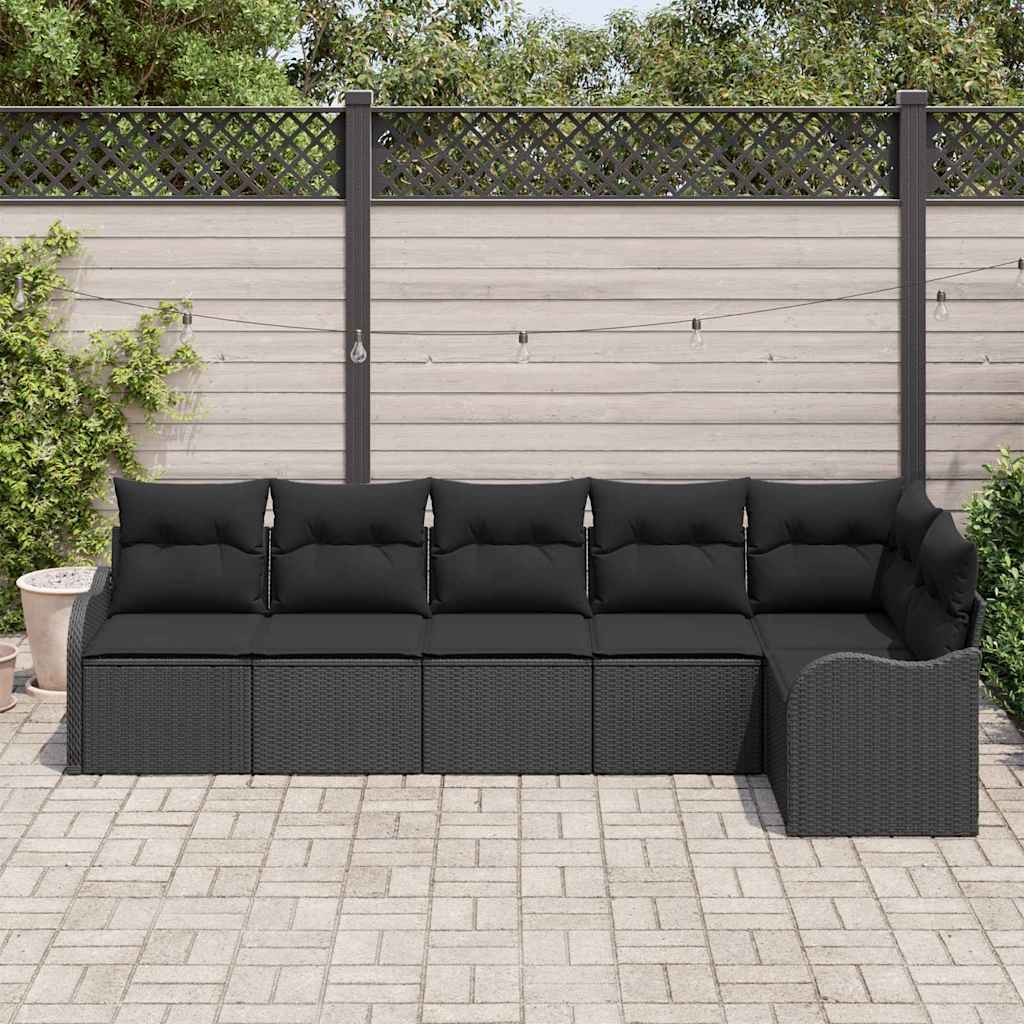 Havesofa Sæt med opbevaring 6 pcs Sort polyrattan