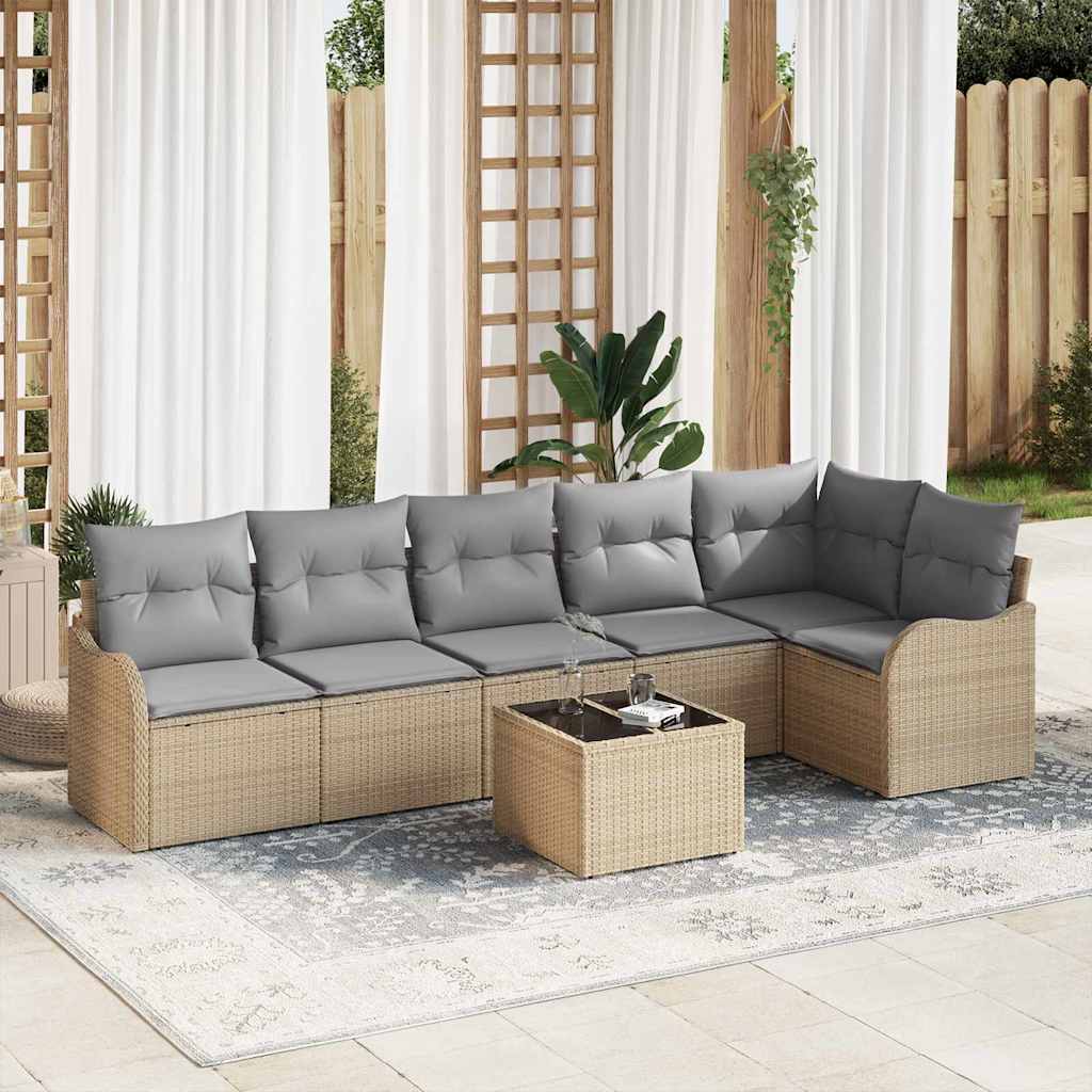 Havesofa Sæt med pude med opbevaring 7 pcs Sort Poly rattan