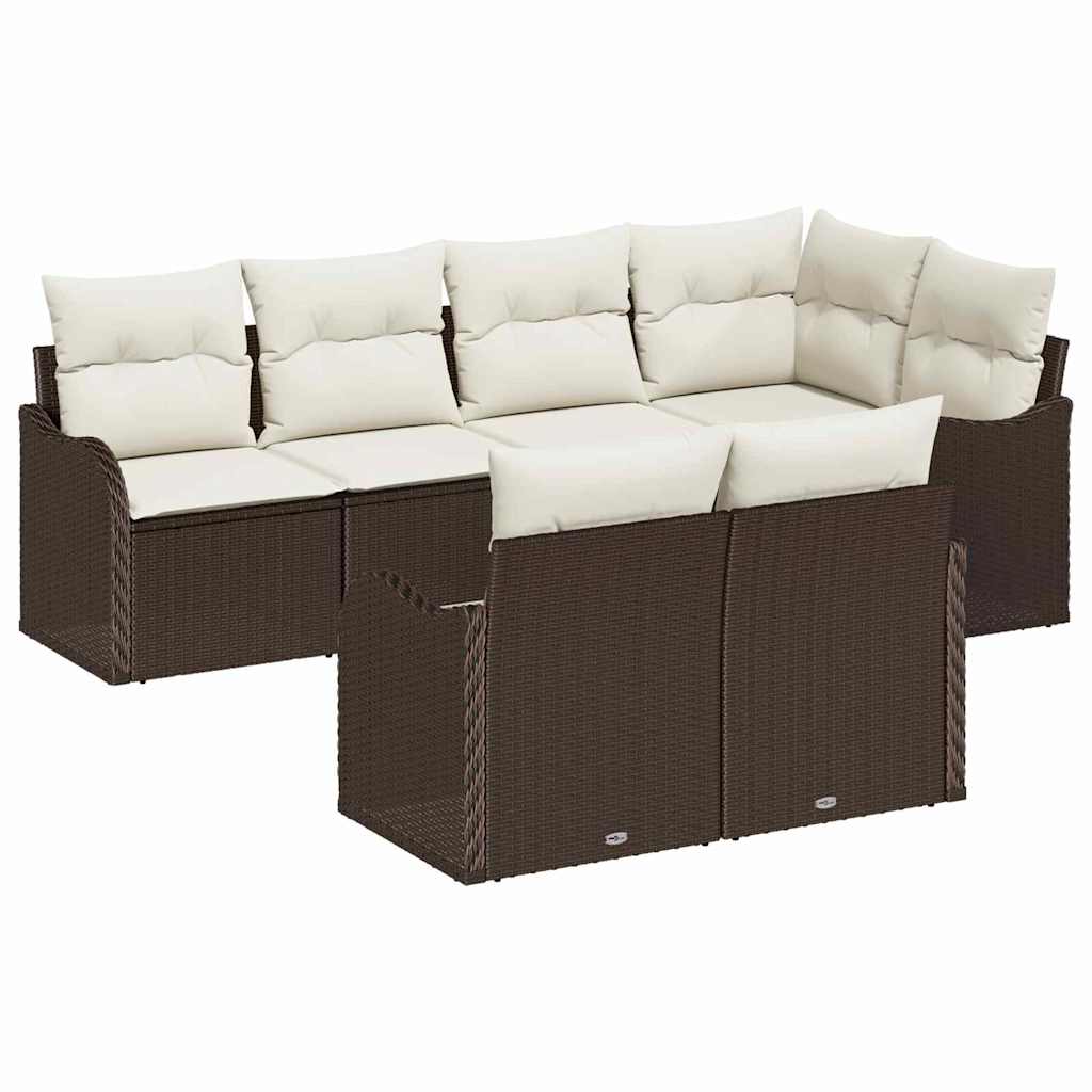 Havesofa Sæt med opbevaring 7 pcs Brun Poly rattan