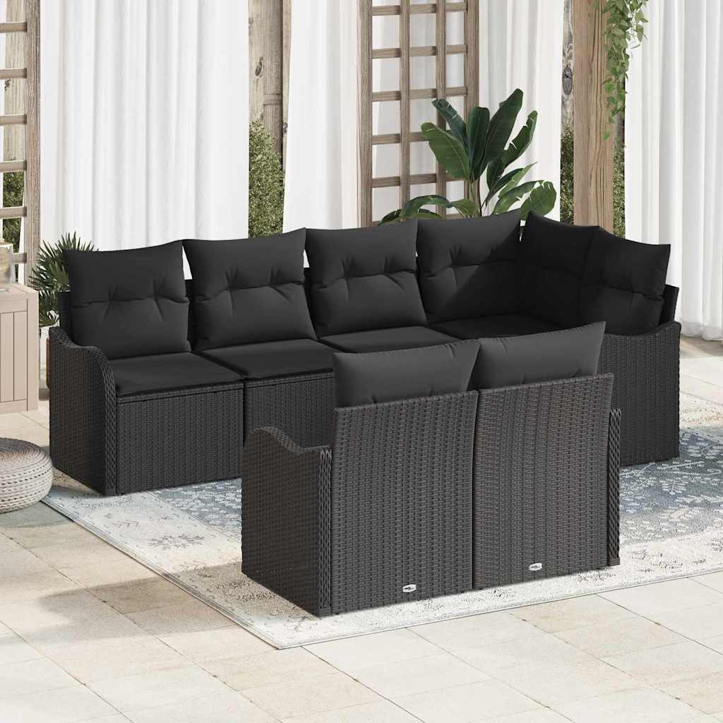 Havesofa Sæt med opbevaring 7 pcs Sort Poly rattan
