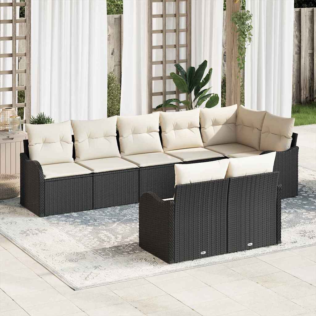 Havesofa Sæt med opbevaring 8 pcs Sort og Hvid polyrattan