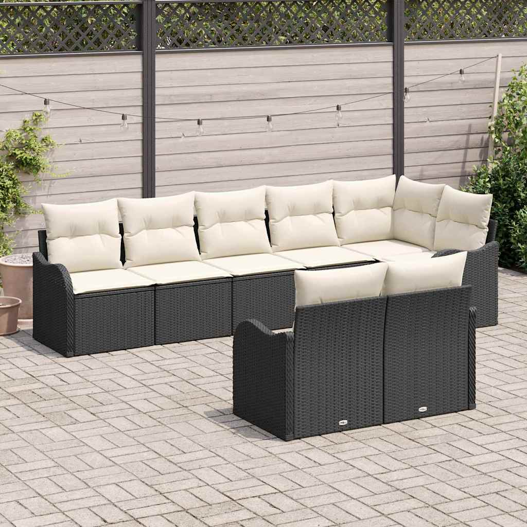Havesofa Sæt med opbevaring 8 pcs Sort og Hvid polyrattan