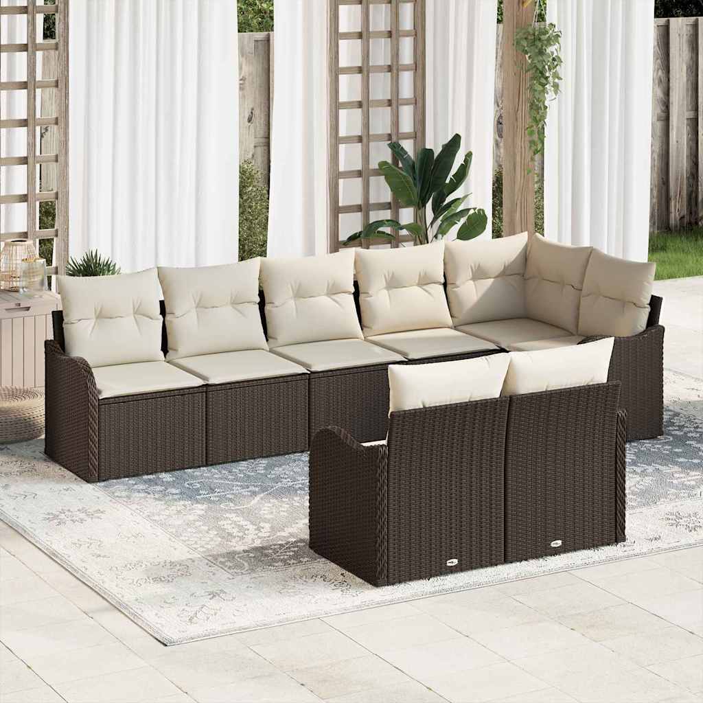 Havesofa Sæt med pude 8 pcs Brun og hvid Poly rattan