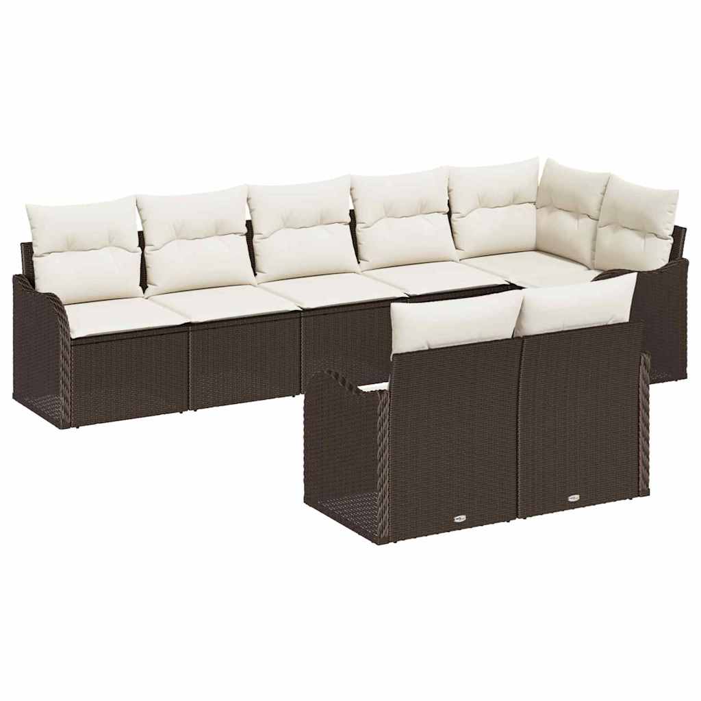 Havesofa Sæt med pude 8 pcs Brun og hvid Poly rattan