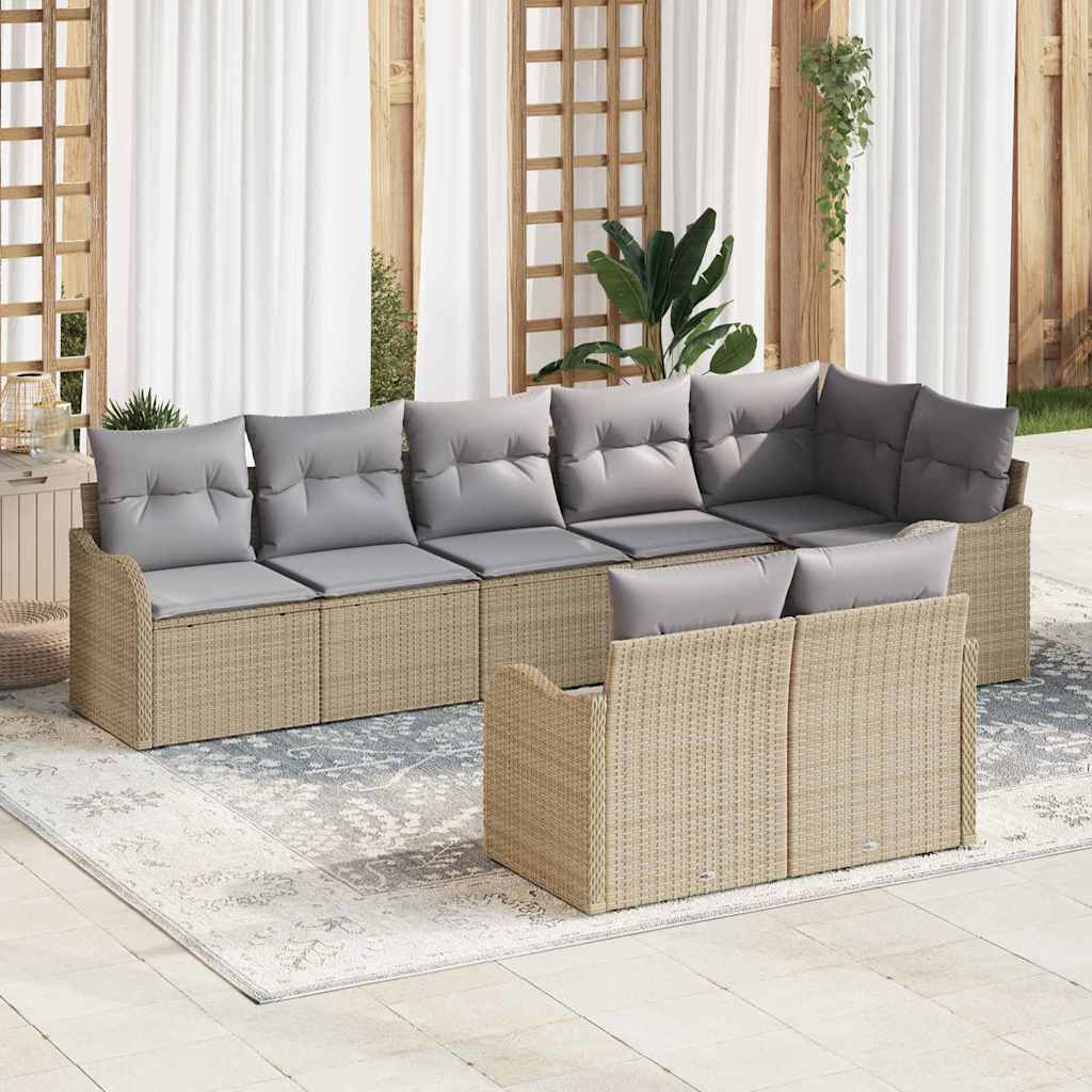 Havesofa Sæt med opbevaring 8 pcs Beige og lys grå polyrattan