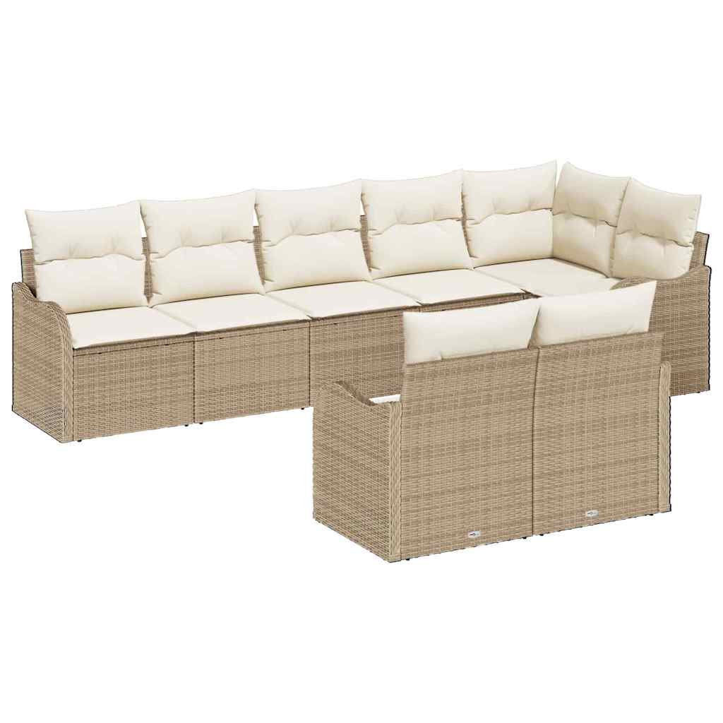 Havesofa Sæt med opbevaring 8 pcs Beige og hvid polyrattan