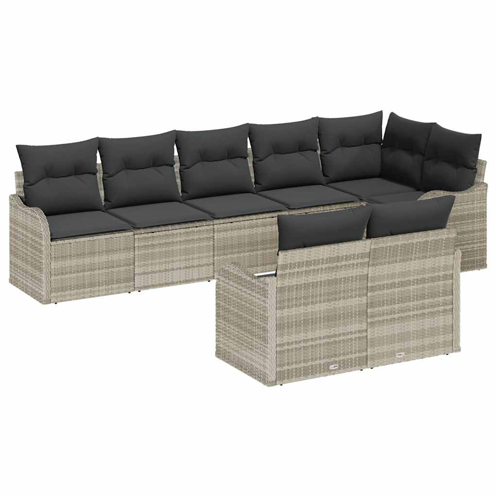 Havesofa Sæt med pude 8 pcs Lysegrå Poly rattan