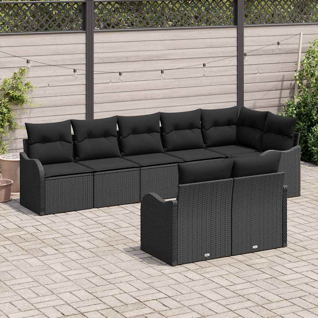 Havesofa Sæt med opbevaring 8 pcs Sort polyrattan