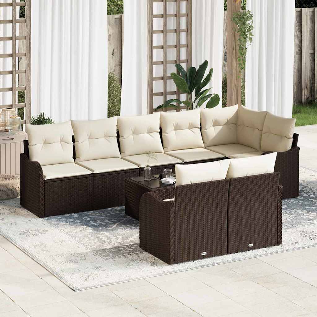 Havesofa Sæt med pude 9 pcs Brun og hvid Poly rattan