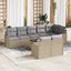 Havesofa Sæt med pude 9 pcs beige og lysegrå Poly rattan