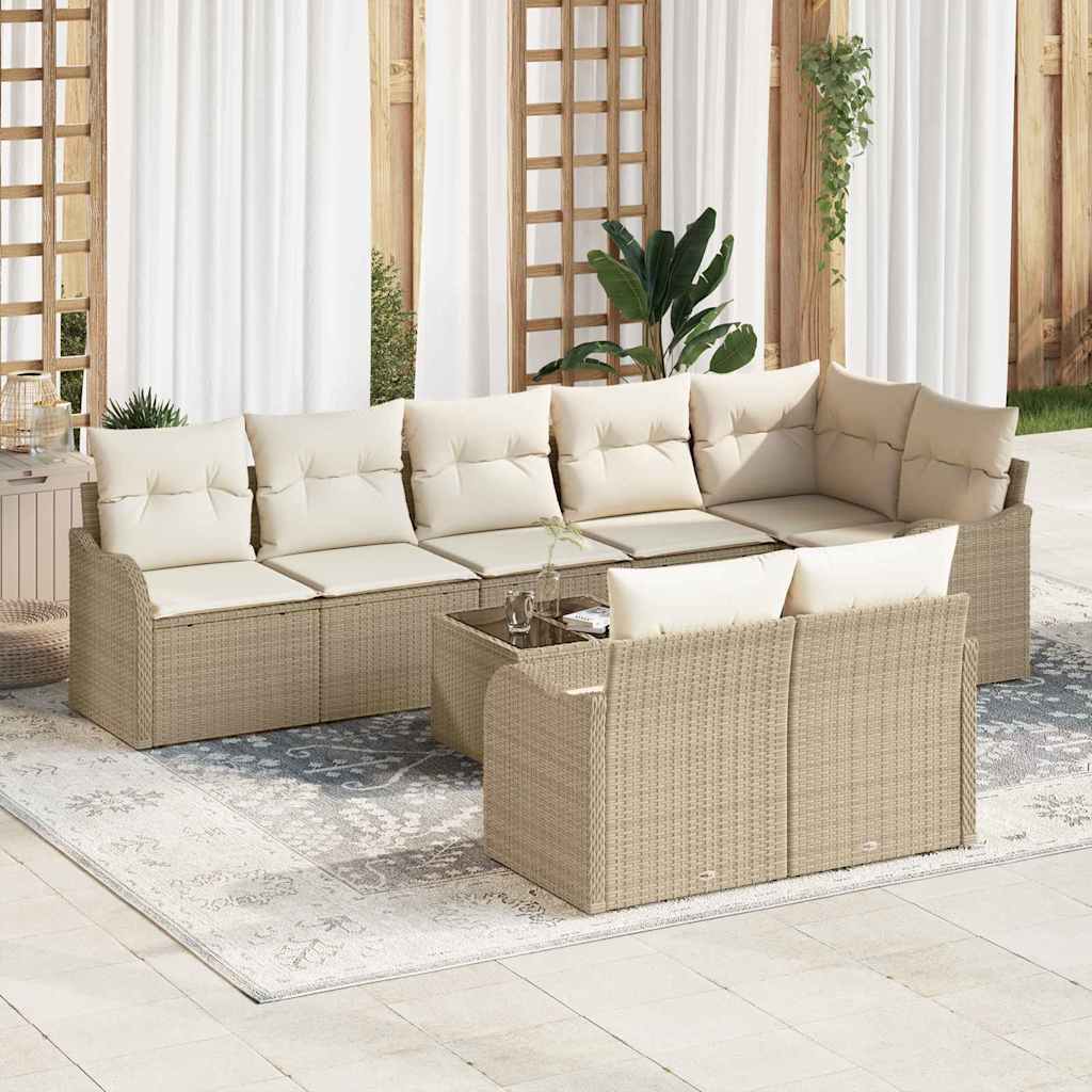 Havesofa Sæt med opbevaring 9 pcs Beige og hvid polyrattan
