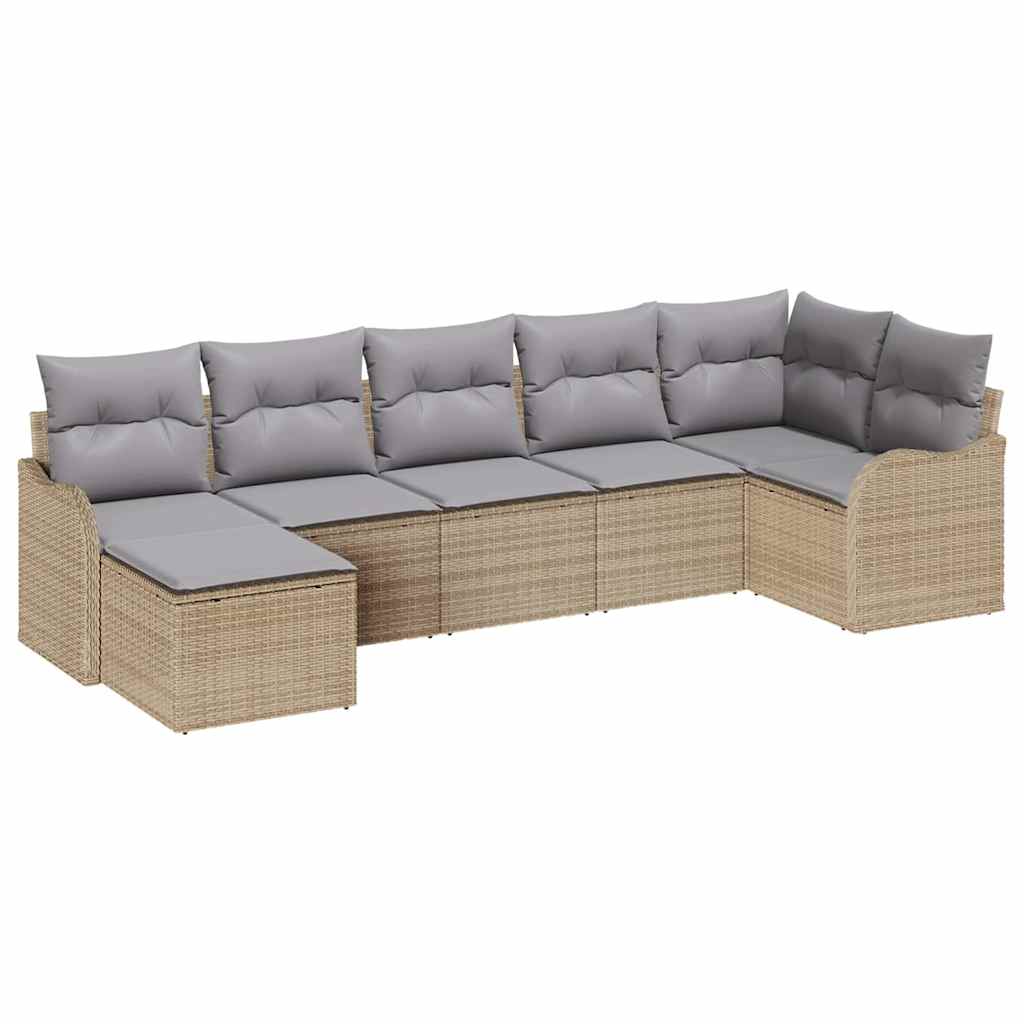 Havesofa Sæt med pude 7 pcs beige og lysegrå Poly rattan