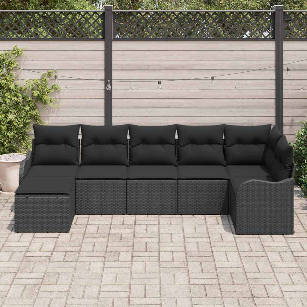 Havesofa Sæt med pude 7 pcs Sort Poly rattan