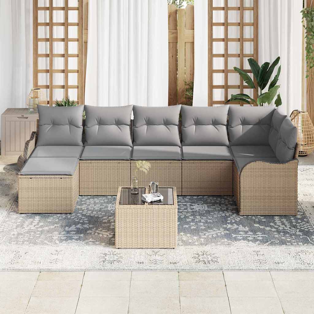 Havesofa Sæt med pude 8 pcs beige og lysegrå Poly rattan