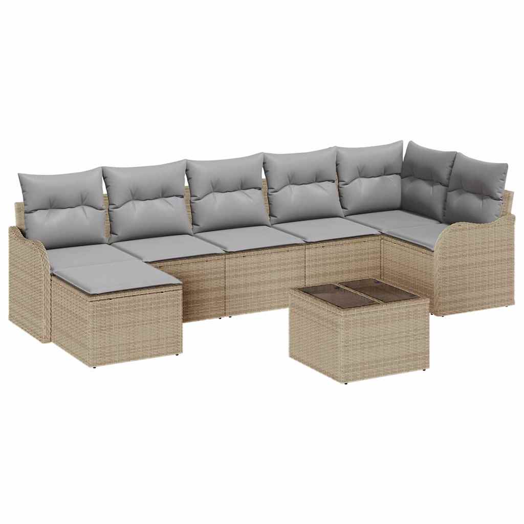 Havesofa Sæt med pude 8 pcs beige og lysegrå Poly rattan