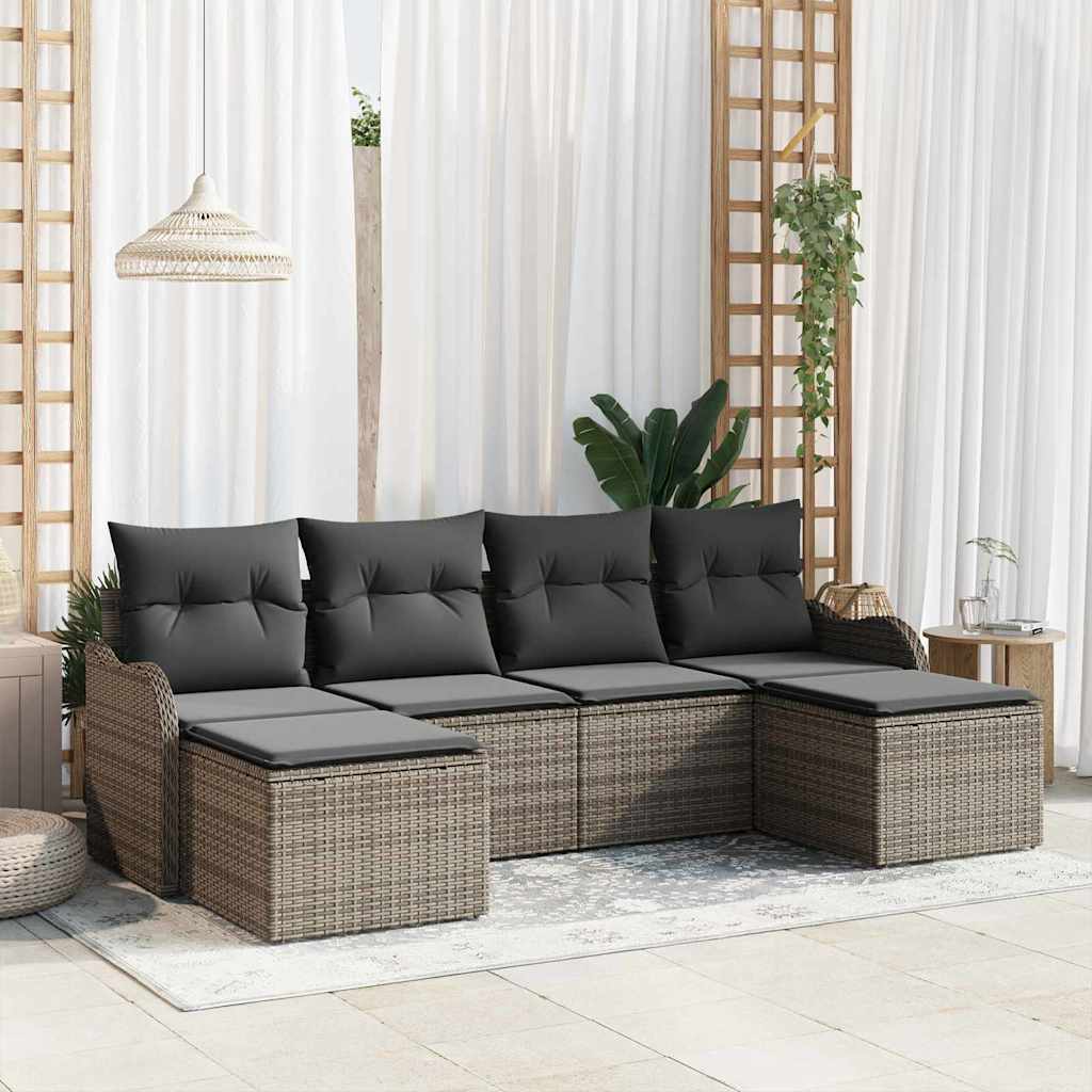 Havesofa Sæt med opbevaring 6 pcs Grå polyrattan