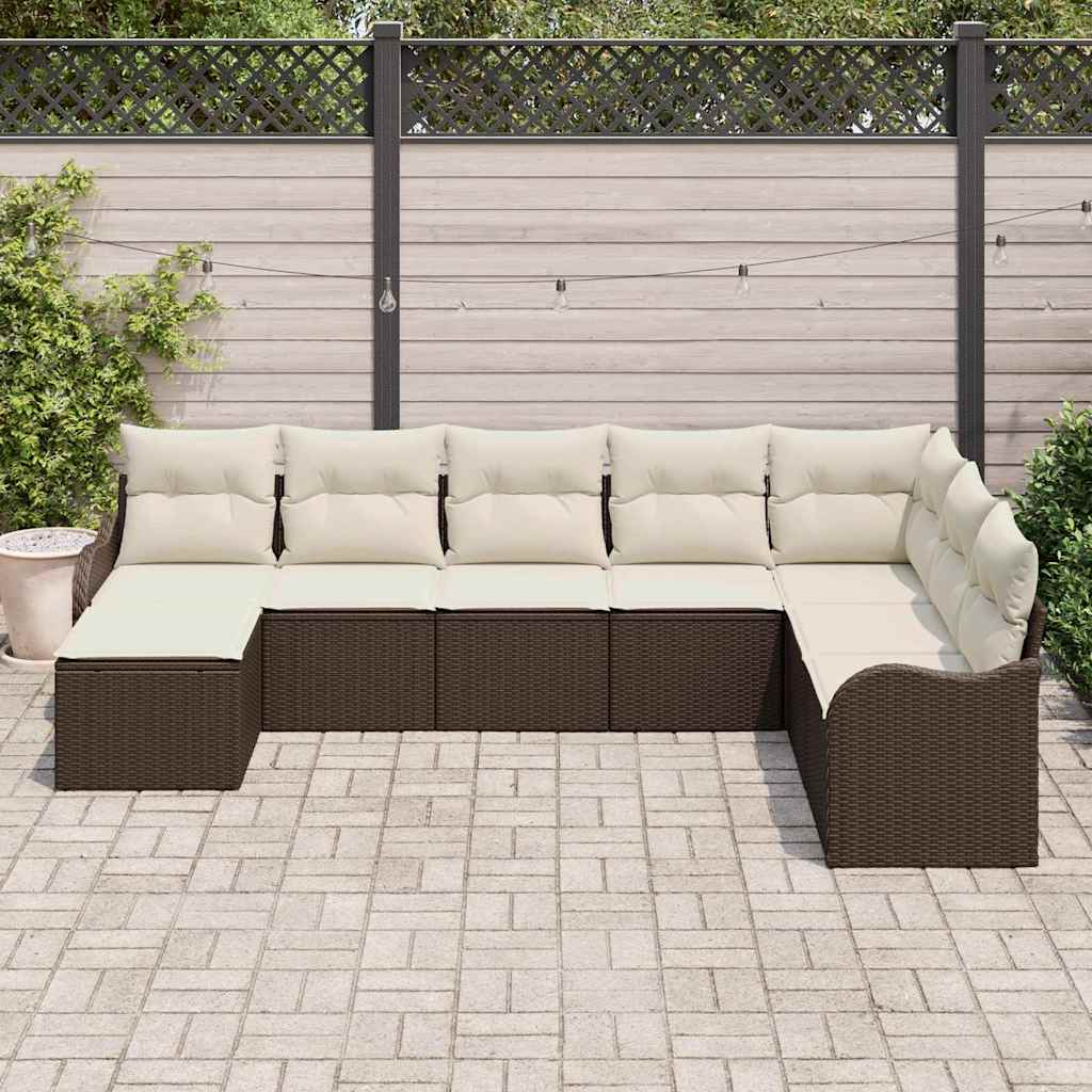 Havesofa Sæt med pude 8 pcs Brun og hvid Poly rattan