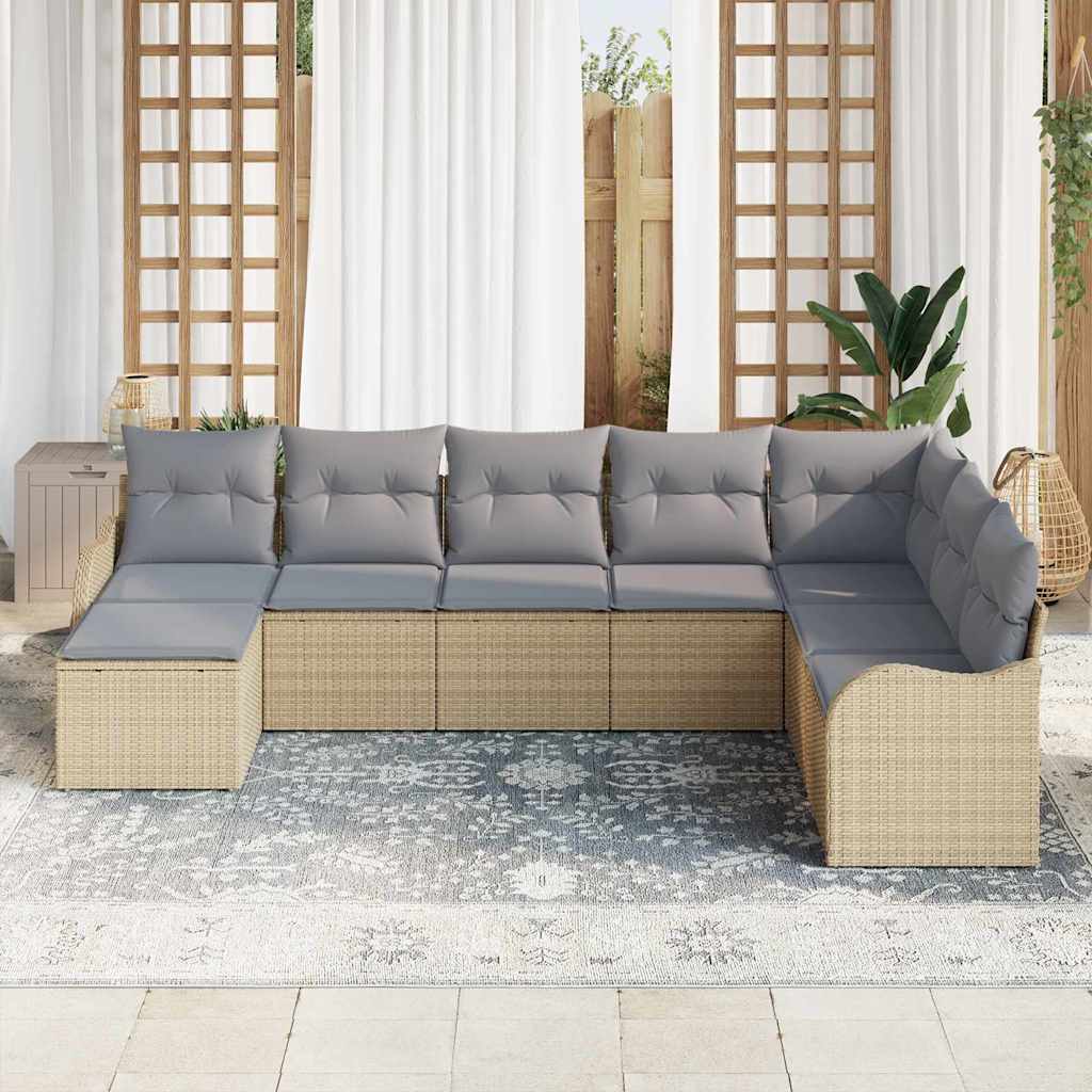 Havesofa Sæt med pude 8 pcs beige og lysegrå Poly rattan