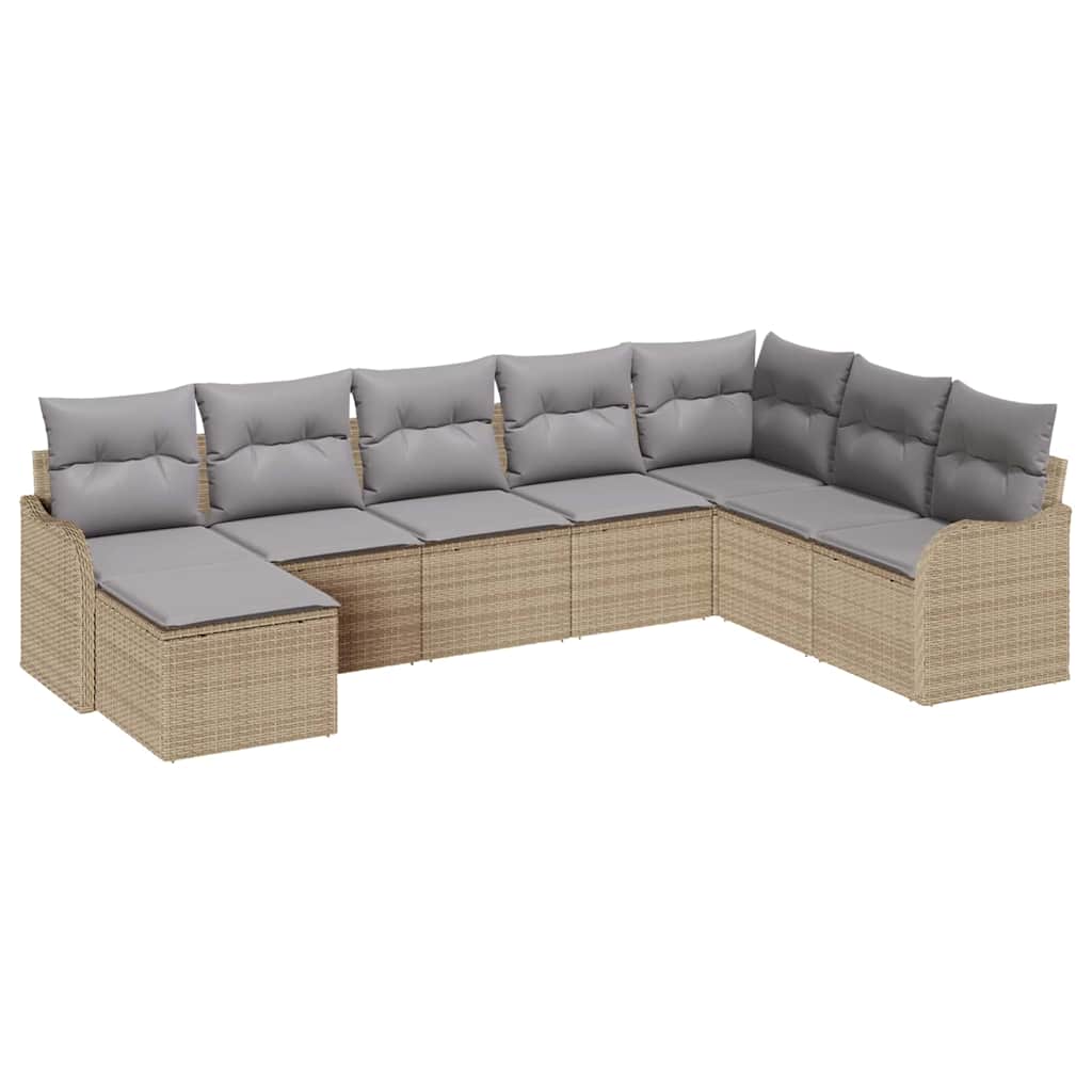 Havesofa Sæt med pude 8 pcs beige og lysegrå Poly rattan
