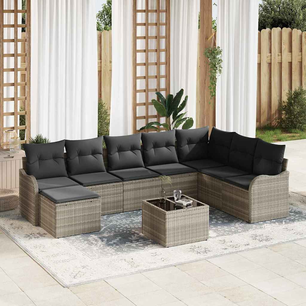 Havesofa Sæt 9 stk. Lysegrå polyrattan