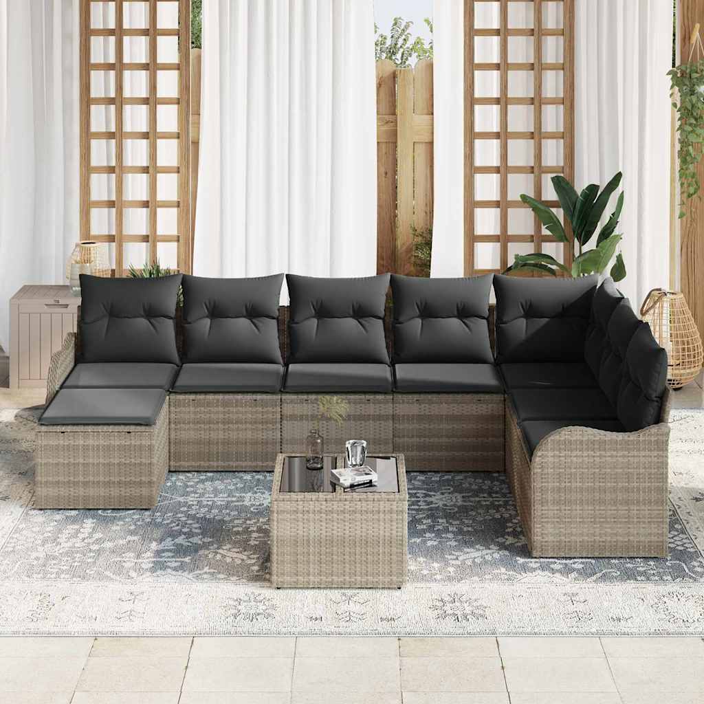 Havesofa Sæt 9 stk. Lysegrå polyrattan