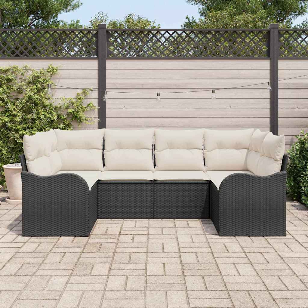 Havesofa Sæt med opbevaring 6 pcs Sort og hvid Poly rattan