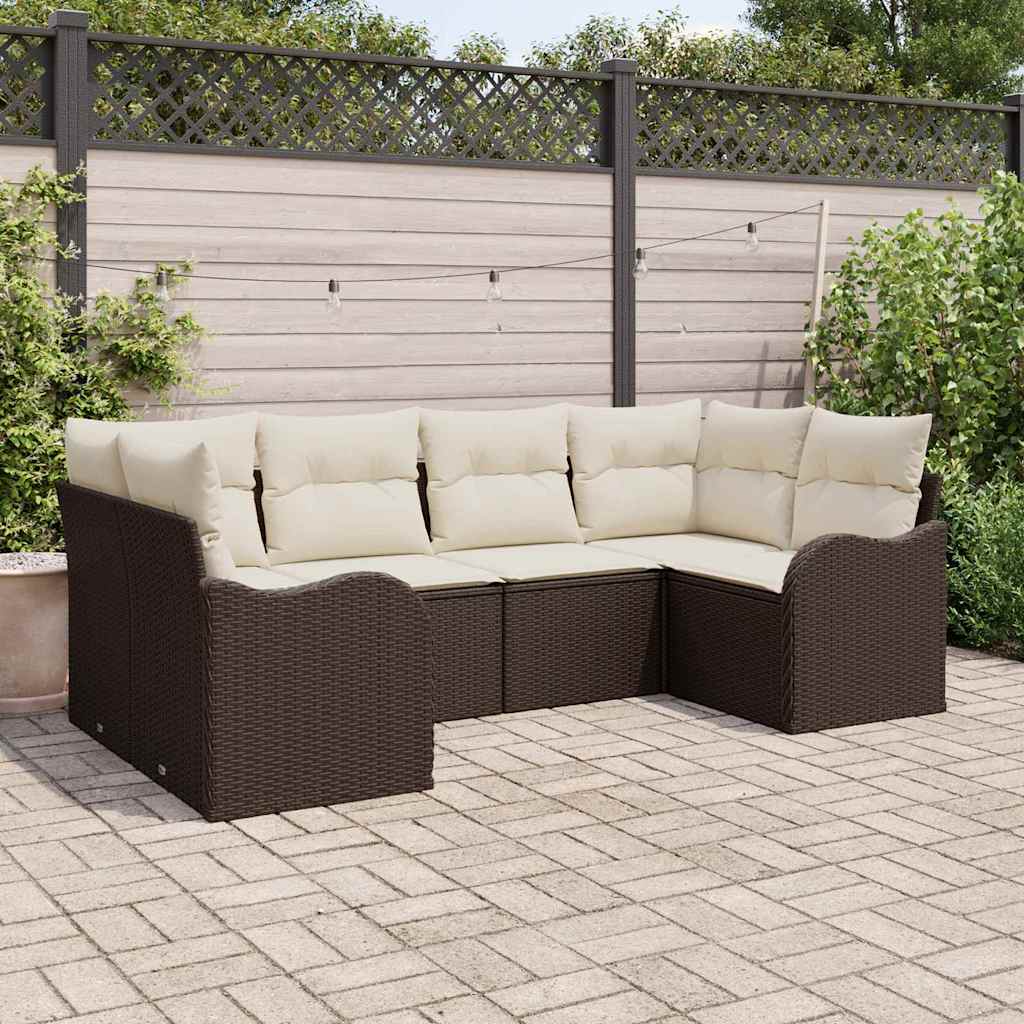 Havesofa Sæt med opbevaring 6 pcs Brun og hvid Poly rattan