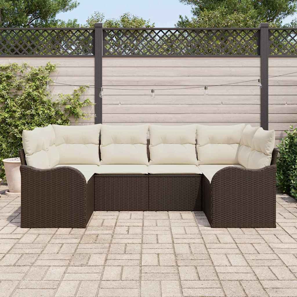 Havesofa Sæt med opbevaring 6 pcs Brun og hvid Poly rattan