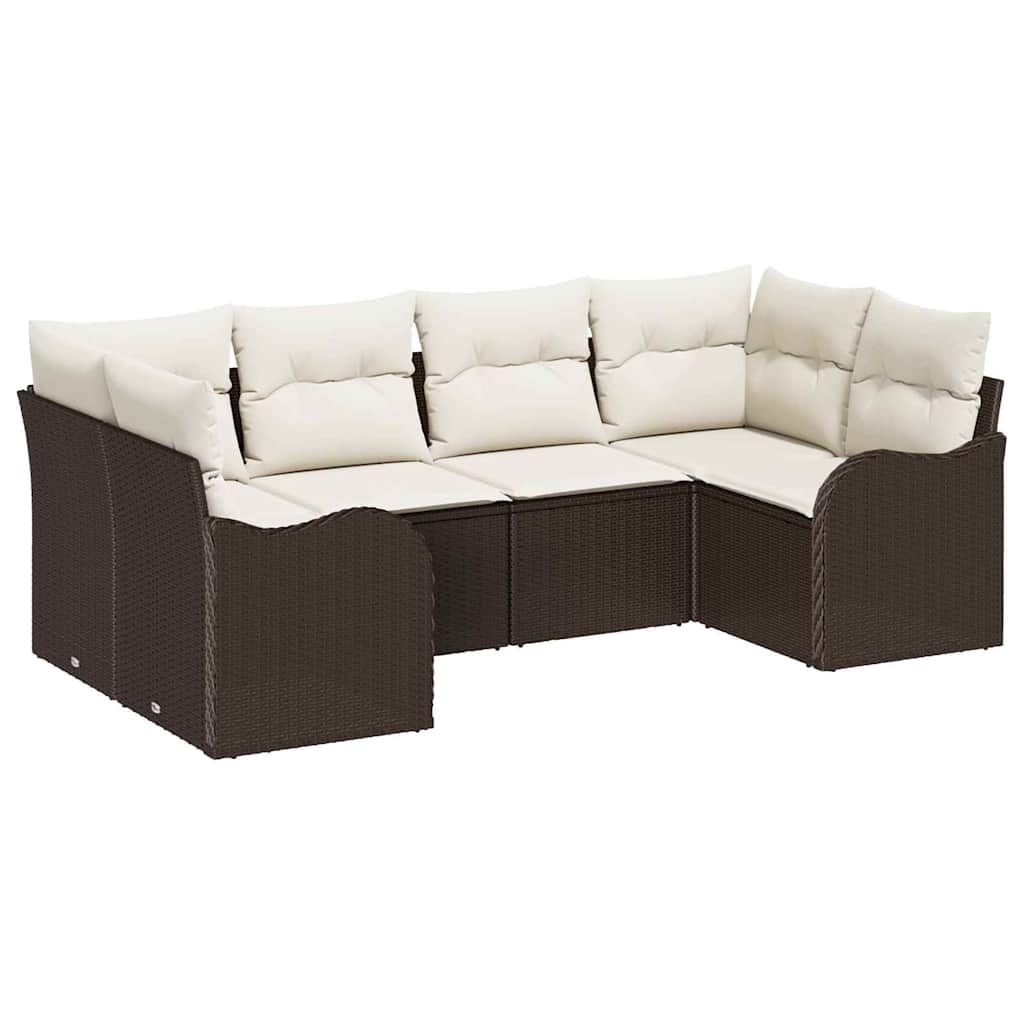 Havesofa Sæt med opbevaring 6 pcs Brun og hvid Poly rattan