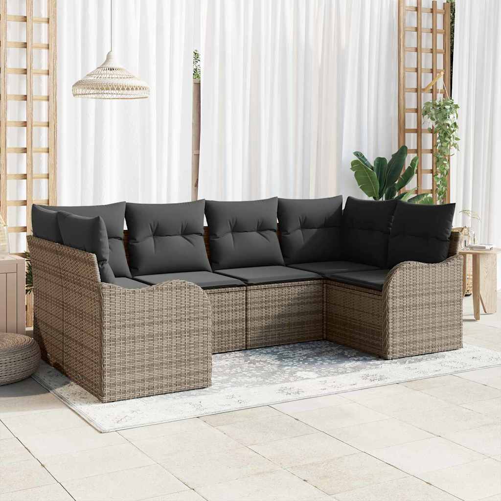 Havesofa Sæt med opbevaring 6 pcs Grå Poly rattan