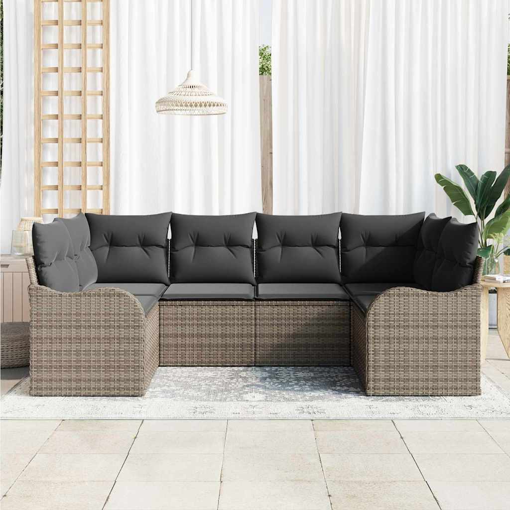 Havesofa Sæt med opbevaring 6 pcs Grå Poly rattan