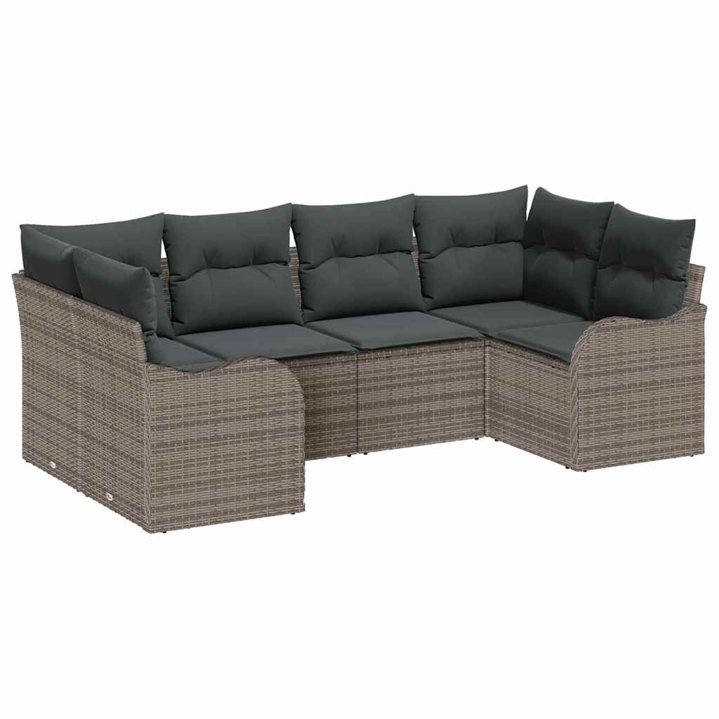 Havesofa Sæt med opbevaring 6 pcs Grå Poly rattan