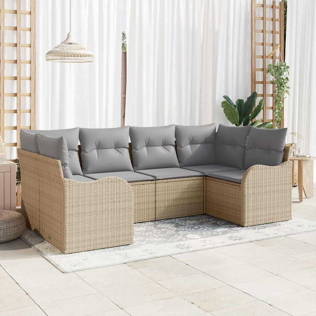 Havesofa Sæt med opbevaring 6 pcs beige og lysegrå Poly rattan