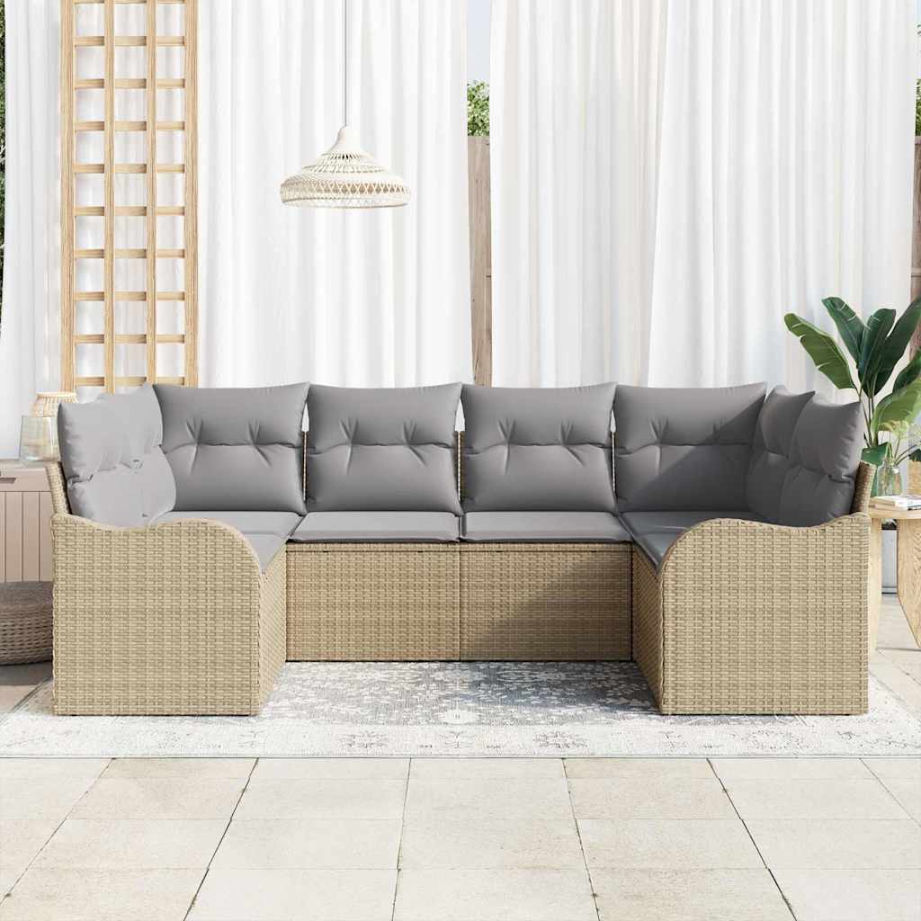 Havesofa Sæt med opbevaring 6 pcs beige og lysegrå Poly rattan