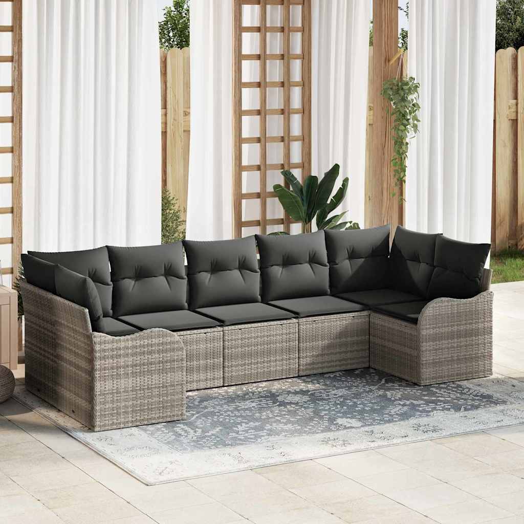 Havesofa Sæt med opbevaring 7 pcs Lysegrå Poly rattan