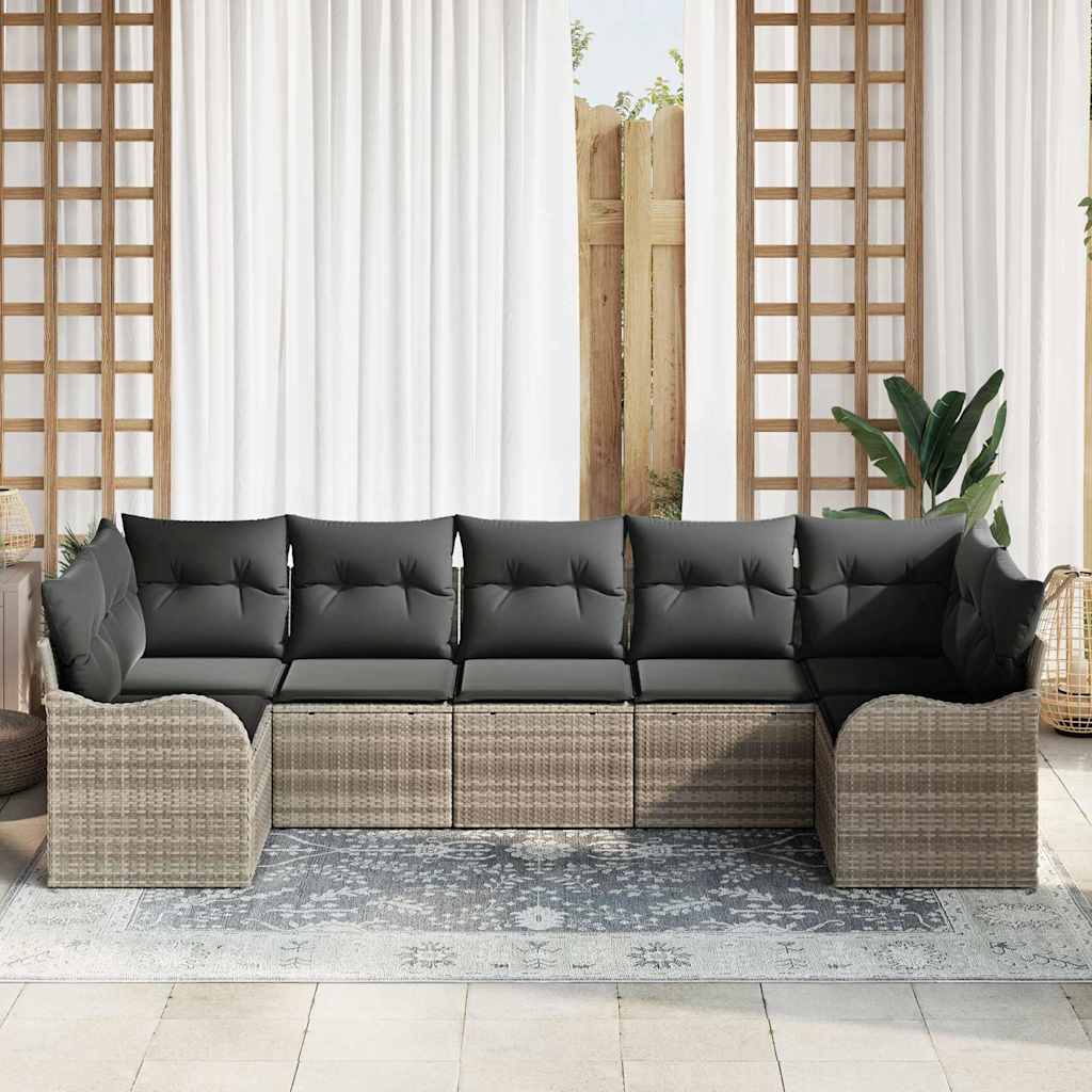 Havesofa Sæt med opbevaring 7 pcs Lysegrå Poly rattan