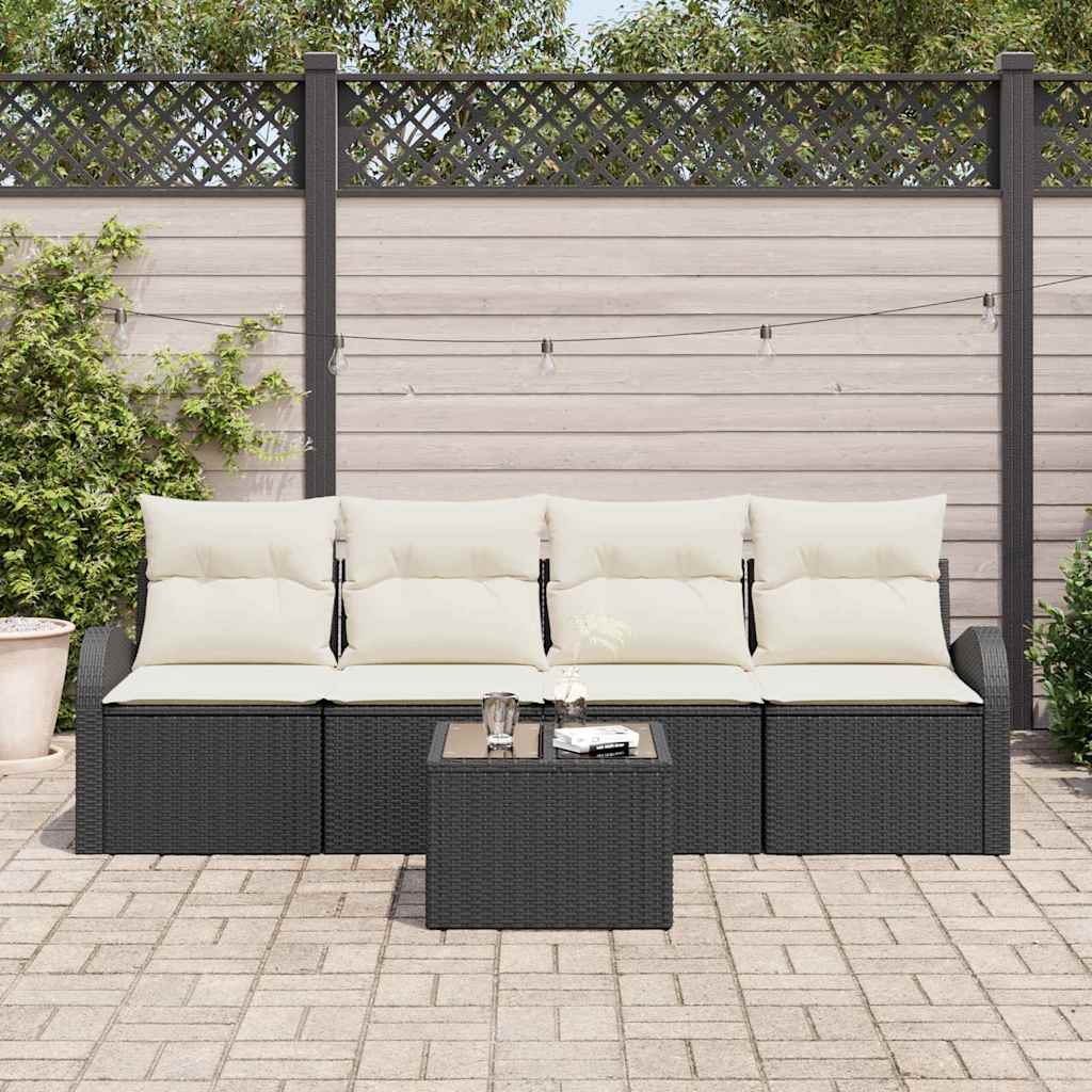 Havesofa Sæt med opbevaring 5 pcs Sort og Cream polyrattan