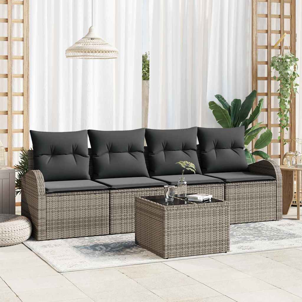 Havesofa Sæt med opbevaring med pude 5 pcs Grå polyrattan