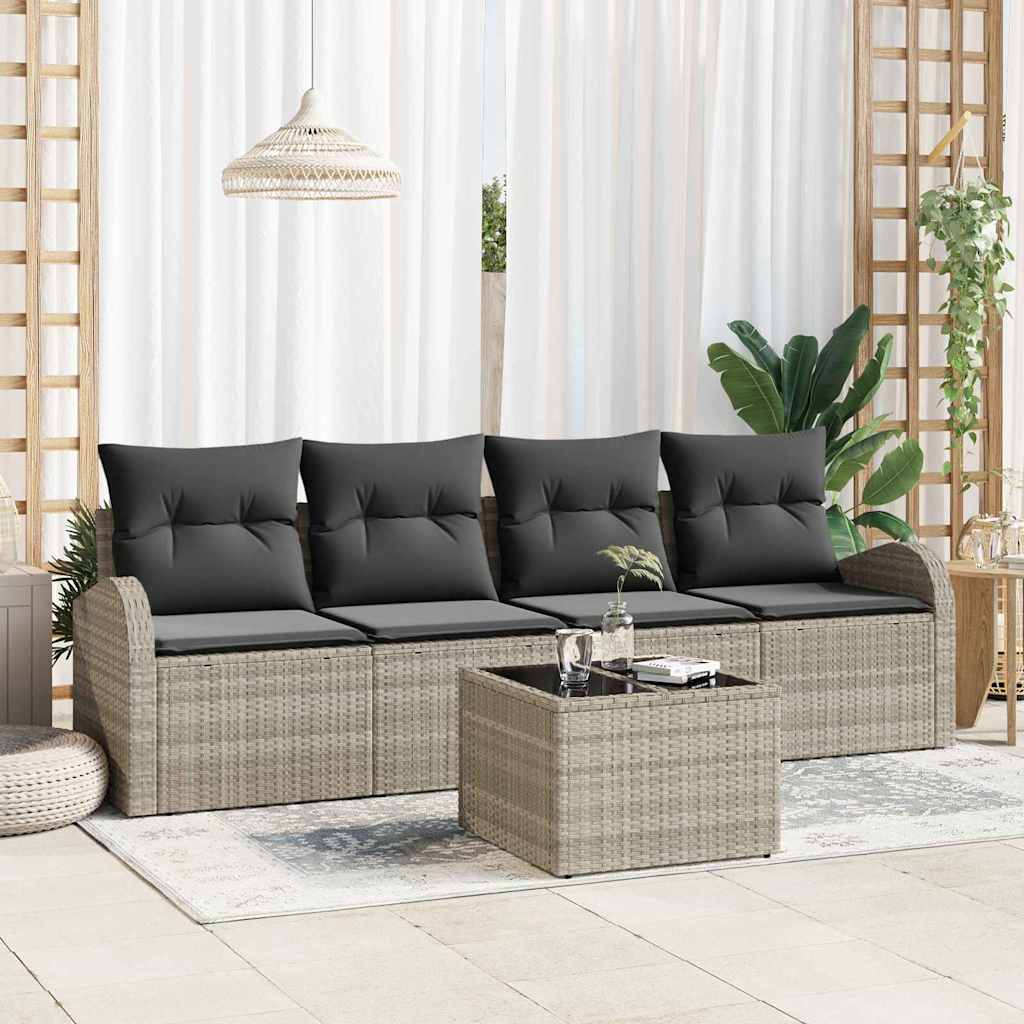 Havesofa Sæt med pude 5 pcs Lysegrå og mørkegrå polyrattan