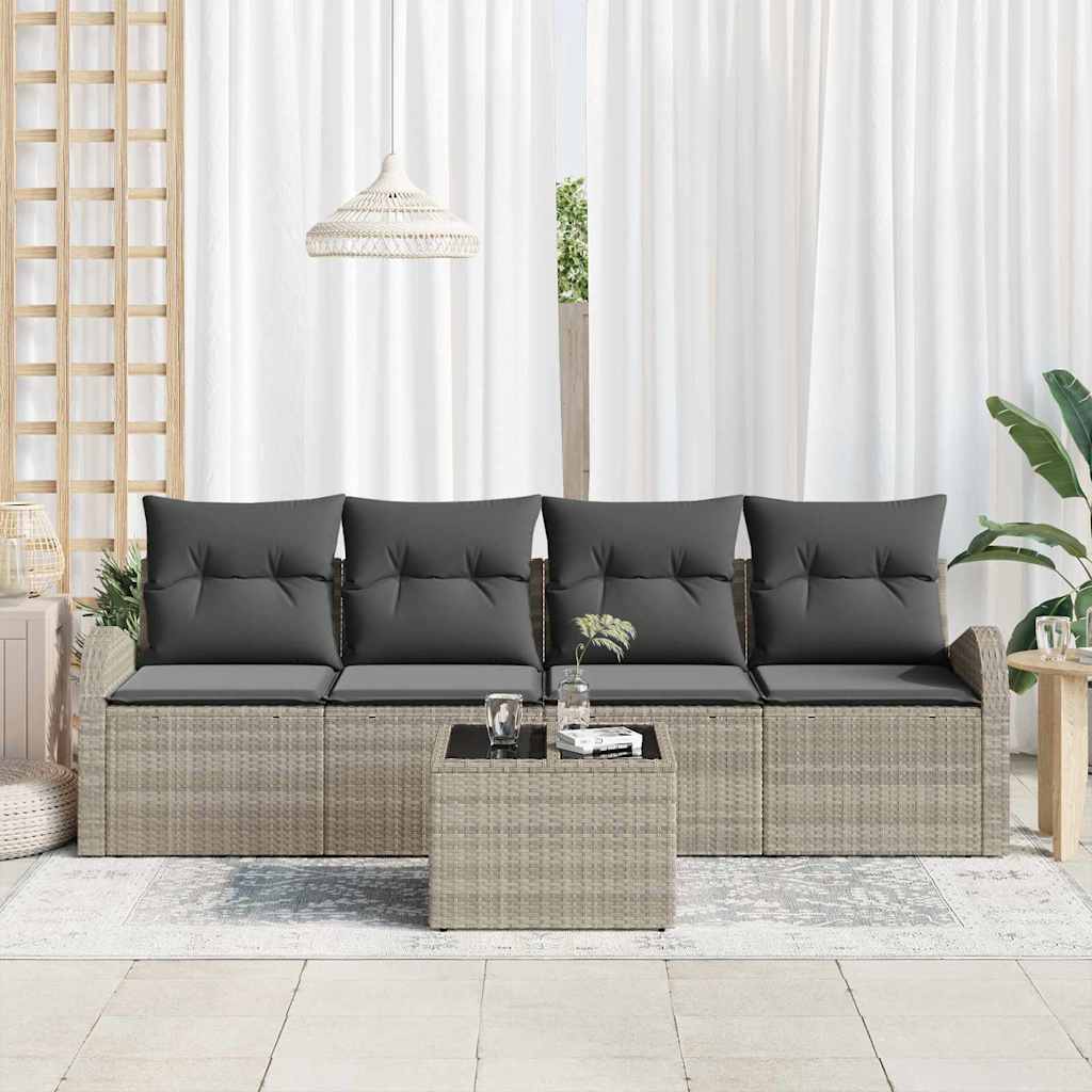Havesofa Sæt med pude 5 pcs Lysegrå og mørkegrå polyrattan