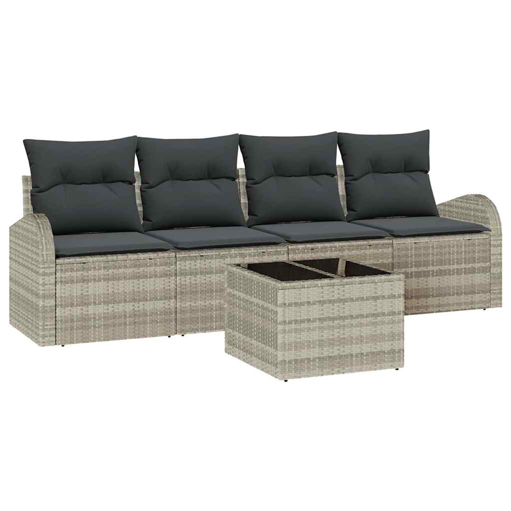 Havesofa Sæt med pude 5 pcs Lysegrå og mørkegrå polyrattan