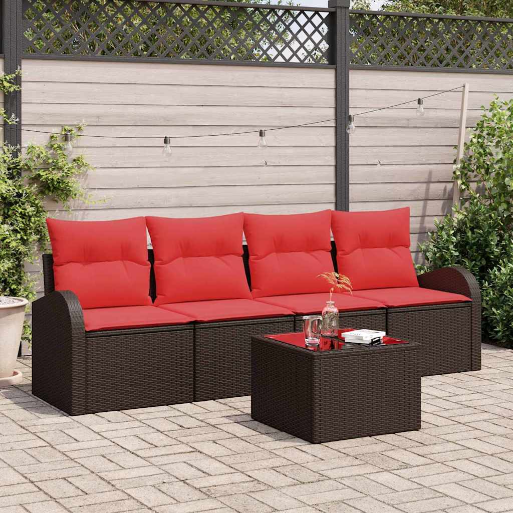 Havesofa Sæt med opbevaring 5 pcs Beige og Rød polyrattan