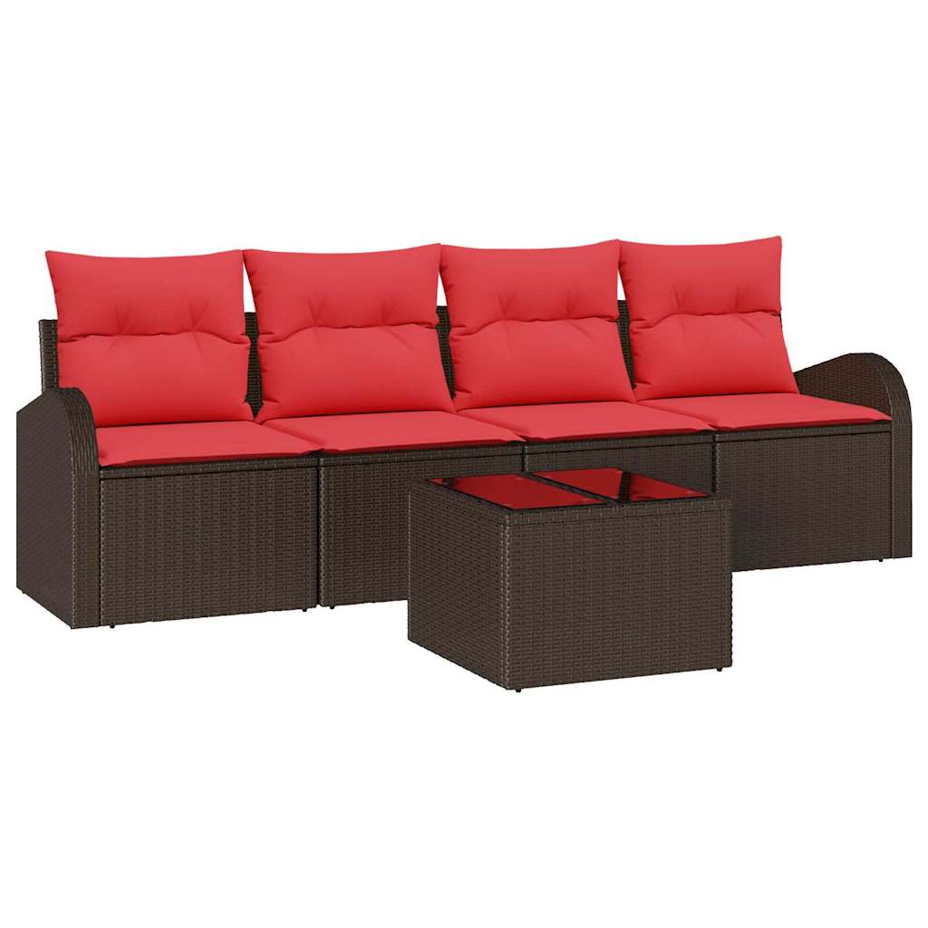Havesofa Sæt med opbevaring 5 pcs Beige og Rød polyrattan